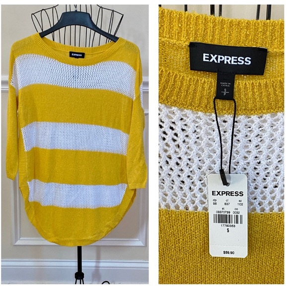 Express Tops - NWT Express Gold & White Crochet Detail Tunic Top